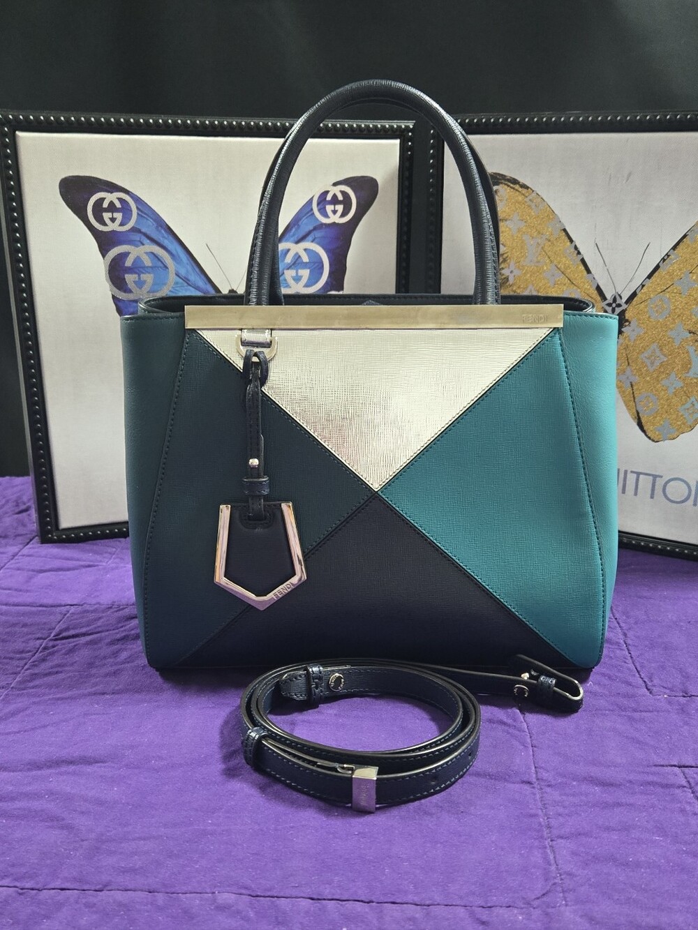 FENDI Colorblock 2 Jours Leather Crossbody Satchel